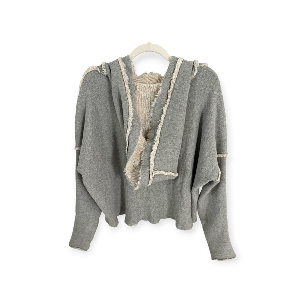 Free People Movement raw edge grey terry sweatshirt with oversized hood size XS - Picture 3 of 8